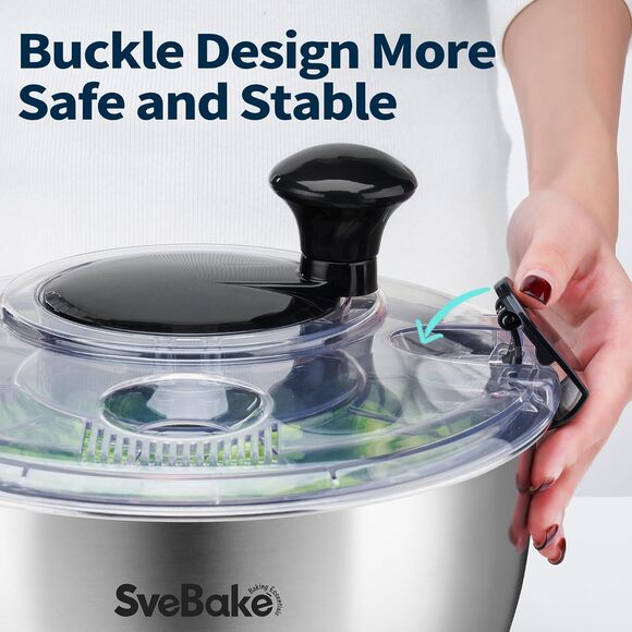 NWT SveBake 4.2 Qt Salad Spinner Stainless Steel Lettuce Dryer BPA-Free - Picture 3 of 9